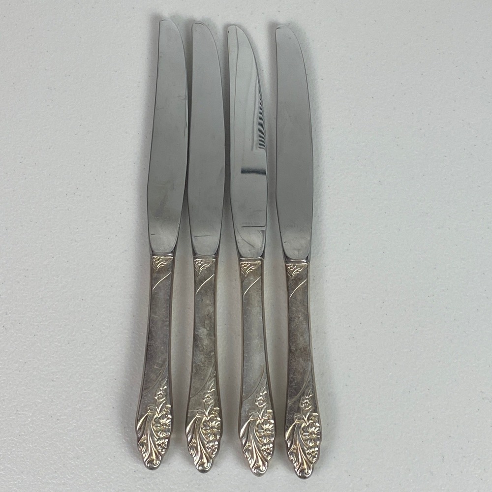 VTG  Floral Pattern Dinner Knives Set of 4 Silver Stainless Steel 9"